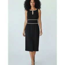 The Limited Stretch Black Sheath Dress Cream Piping Keyhole Front Slit Size 14