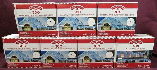LOT (7) 300CT 13 FT HOLIDAY TIME FROST WHITE & BLUE TWIN-CICLE CHRISTMAS LIGHTS