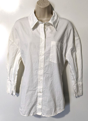 ANINE BING Womens Oversized Button Front Shirt Sz M White 100% Cotton 3/4 Sleeve