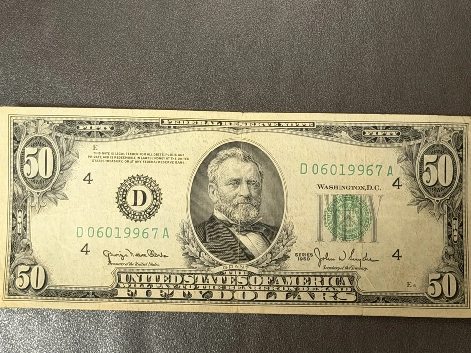 1950 D $50 Fifty Dollar Federal Reserve Green Seal New York Note  - Image 2 of 4