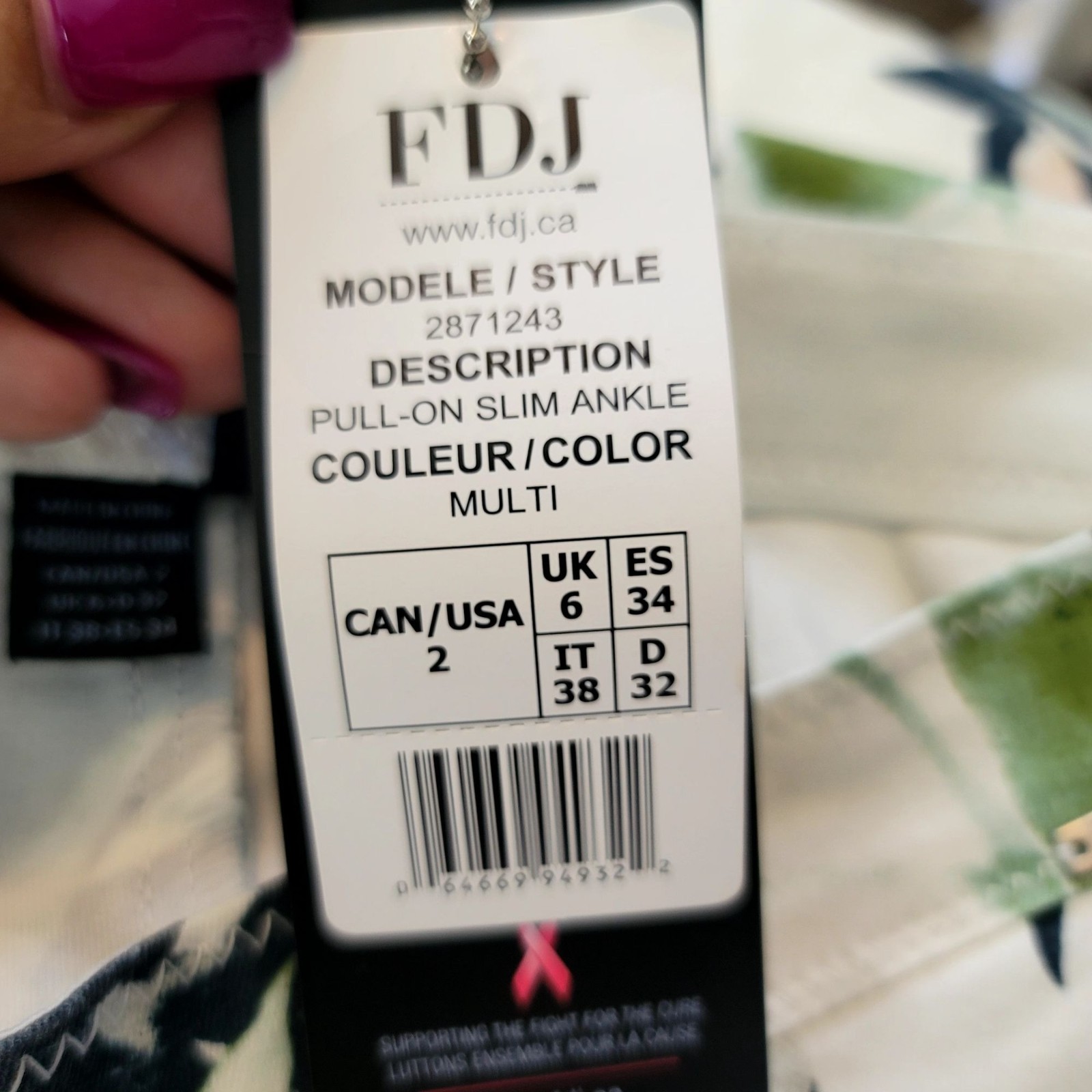 NWT FDJ French Dressing Jeans Womens Pull-On Slim Ankle Pants Sz 2 Floral Multi