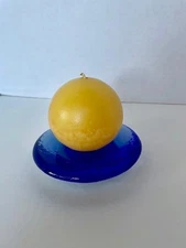 FIRE AND LIGHT  Disc Candle Holder  Cobalt Blue Recycled Glass Stand Art  4.5"