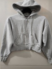 Aritzia TNA Sweatshirt Womens XS Gray Crop Zip Hoodie Cozy Fleece Boyfriend Boxy