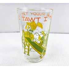 Welch's Jelly Jar Looney Tunes Juice Glass 1974 Warner Bros Tweety Sylvester Vtg
