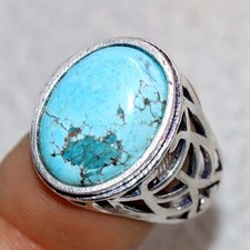 925 Silver Plated Pretty Lime Green Turquoise Ring US 8.5 Elegant Gift Design JW
