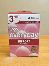 L’eggs Size A Everyday Support Pantyhose  Nude Reinforced Toe 3 pair NEW NIB