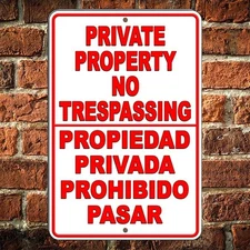 No Trespassing Private Property English Spanish Sign Metal