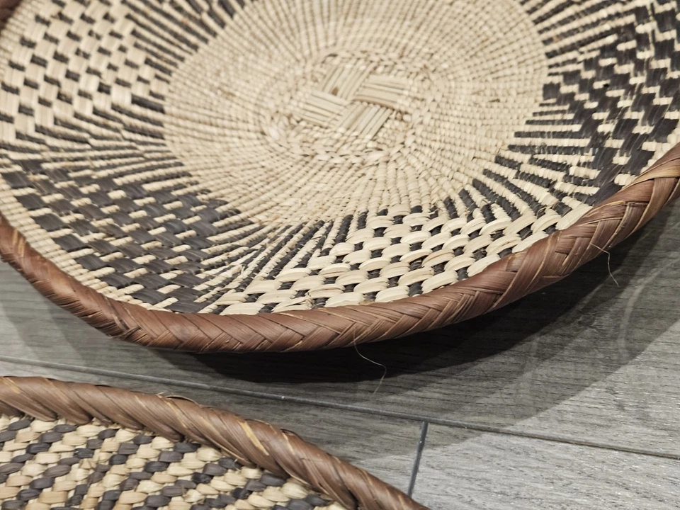 3 x Vintage African Binga/Tonga Basket Geometric Design Zimbabwe 42cm 36cm 29cm - Image 4 of 4