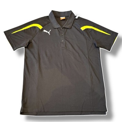 Puma Herren Large schwarz Retro bestickt Sport Gym geknöpft Polo Shirt