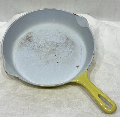 VTG GRISWOLD Cast Iron #7 Skillet 701 B Yellow & White Enamel 10.5 