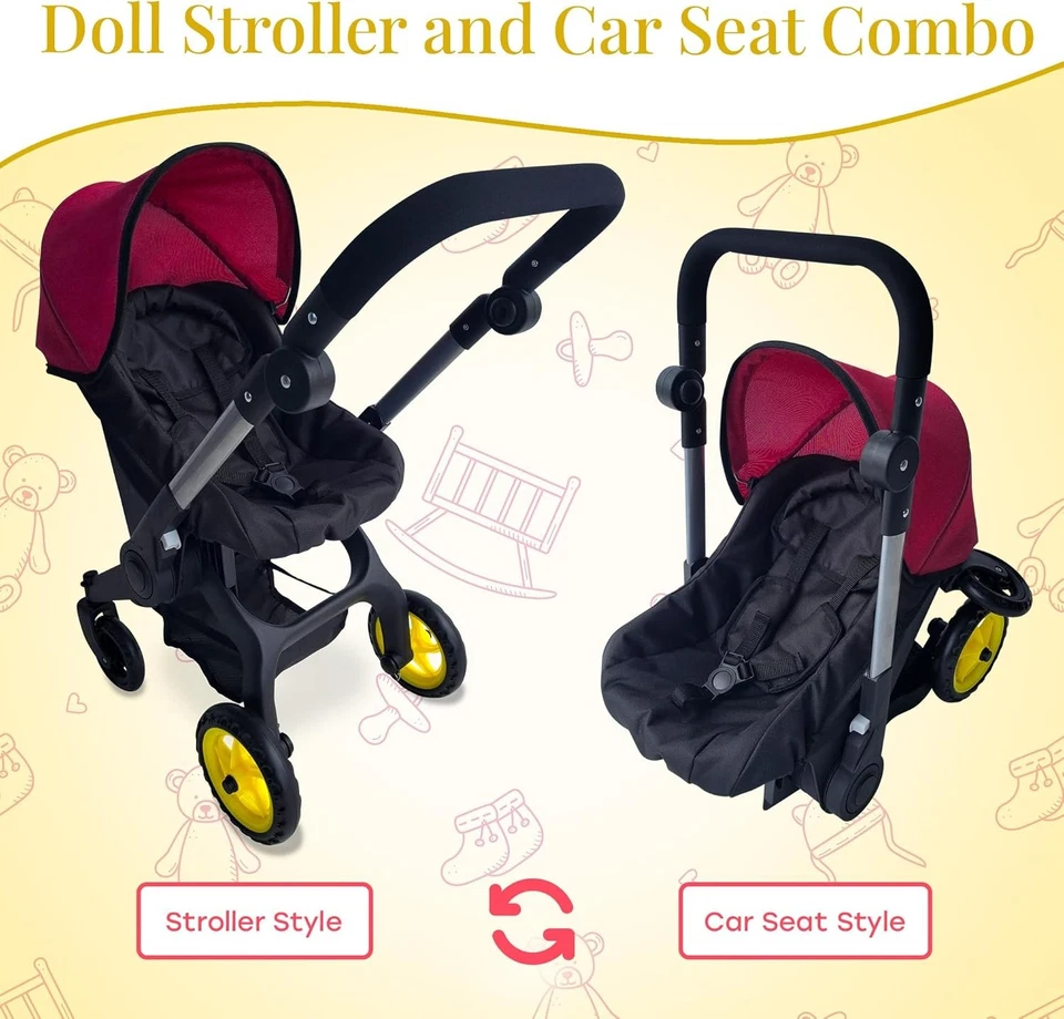 Combinación de cochecito de bebé - Cochecito de bebé convertible 2 en 1 (borgoña) Foto 3 de 4