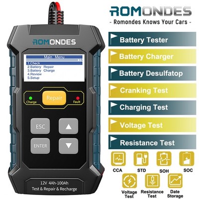 Romondes RD510 Car Battery Tester Charger Automotive Pulse Repair Voltage Test