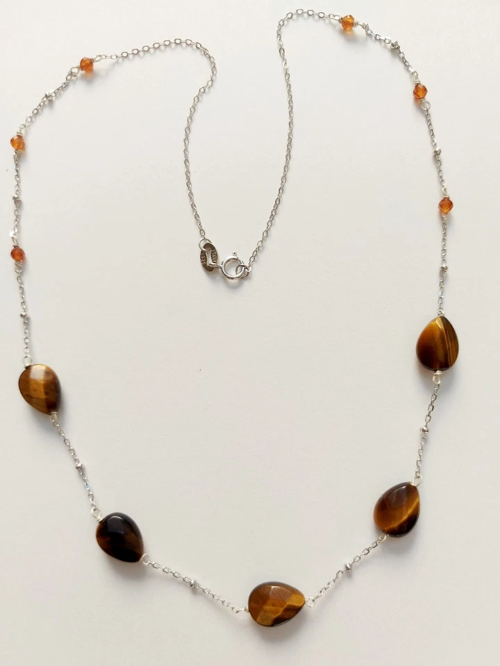 Collana in argento 925 con occhio di tigre a goccia sfaccettata e cubic zirconia - Immagine 4 di 4