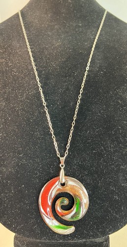 Art Glass Swirl Pendant marked 18KGP 
