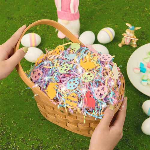 1 LB Iridescent Easter Grass Crinkle Cut Paper W/Bunny Egg Confetti, Blue Yellow - 第 4/7 張圖片