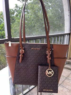 Michael Kors Women PVC Leather Brown Shoulder Tote Purse Bag +