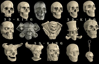 16 Pcs 3D STL Models SCULLS THEME for CNC Router 3D Printer Engraver Aspire Cut
