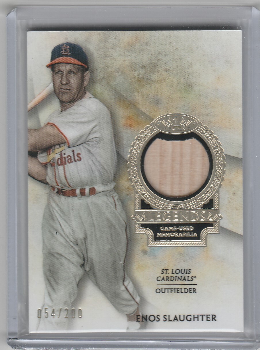 Enos Slaughter #T1RL-ES Baseball Cards 2017 Topps Tier One Legends Relics trading card — raw and PSA graded price guide