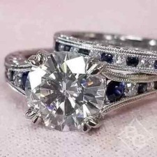 3Ct Round Cut Lab-Created Diamond Wedding Bridal Ring Set 14K White Gold Plated