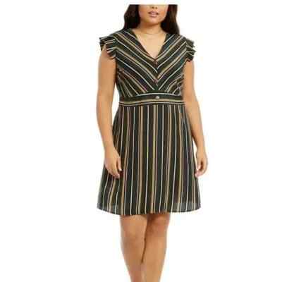 Monteau Plus Size Ruffle-Sleeve Fit & Flare Dress, Hunter Green -multi, Sz.  1X | eBay
