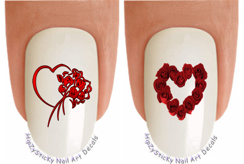 Nail Art V7614 VALENTINES Red Roses LOVE Heart WaterSlide Nail