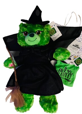 NWT Build A Bear ELPHABA Plush WICKED w/ Dress Hat Broom & DEFY GRAVITY T-Shirt