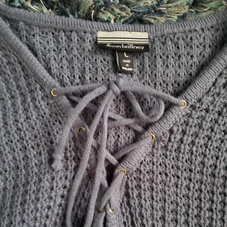 Suéter tejido con cordones azul Allison Brittney talla L Fantasycore Fairycore Boho Foto 3 de 4