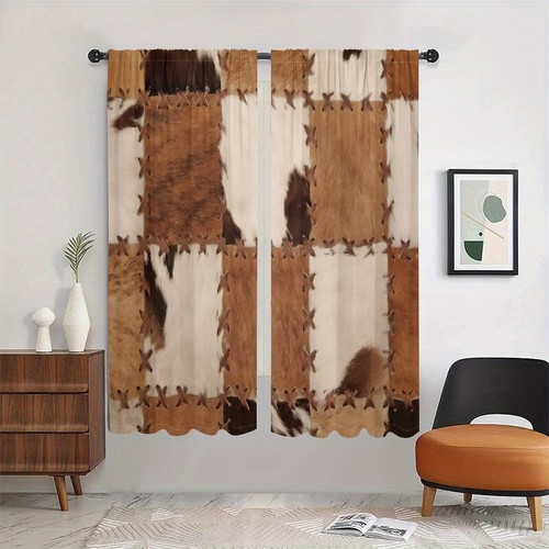 2 Panels 3D Vintage Cowhide Curtains Window Drapes for Bedroom Living Room - Picture 18 of 39