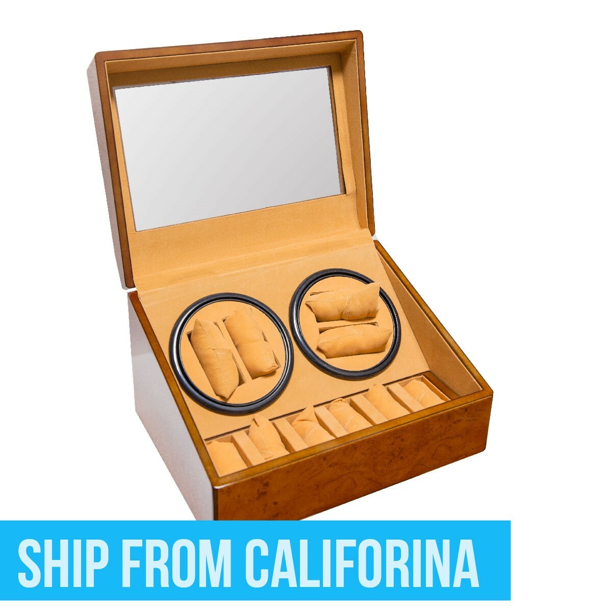 Amazon Watch Winder Box 4+6 Rotation Case Walnut Wood