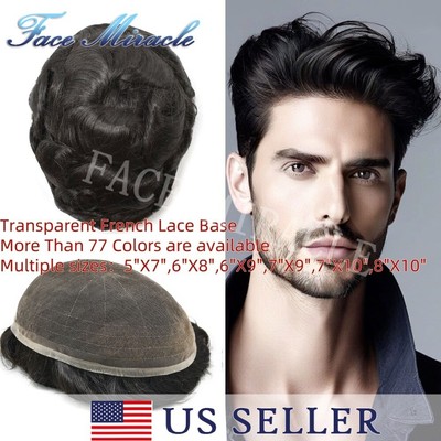 French Lace Mens Toupee Bleached Lace Front Hairpiece Thin Skin Hair System Wigs