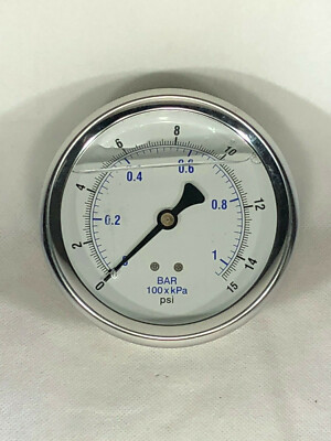 5 PACK LIQUID FILLED PRESSURE GAUGE 0-15 PSI, 4'' FACE, 1/4'' BACK MOUNT