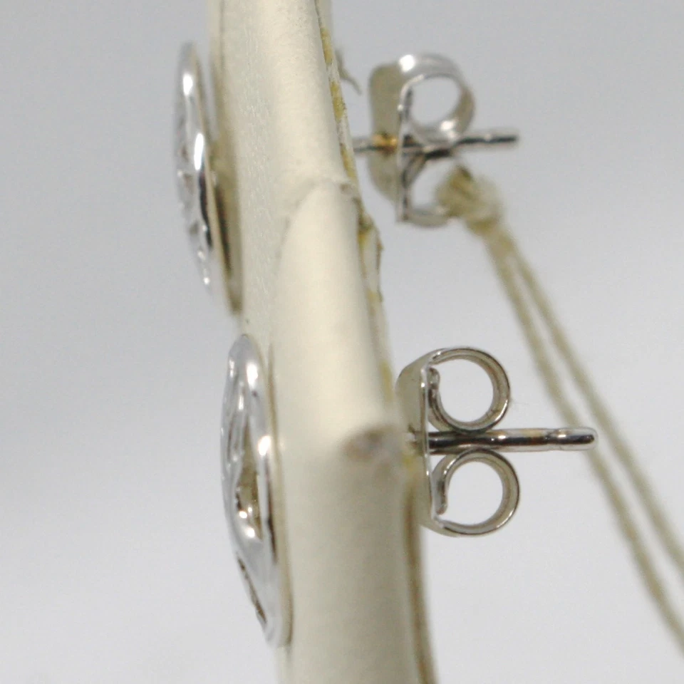 PENDIENTES BOTONES REDONDOS ORO BLANCO 18K CON HERMOSO ÁRBOL DE LA VIDA Foto 2 de 4