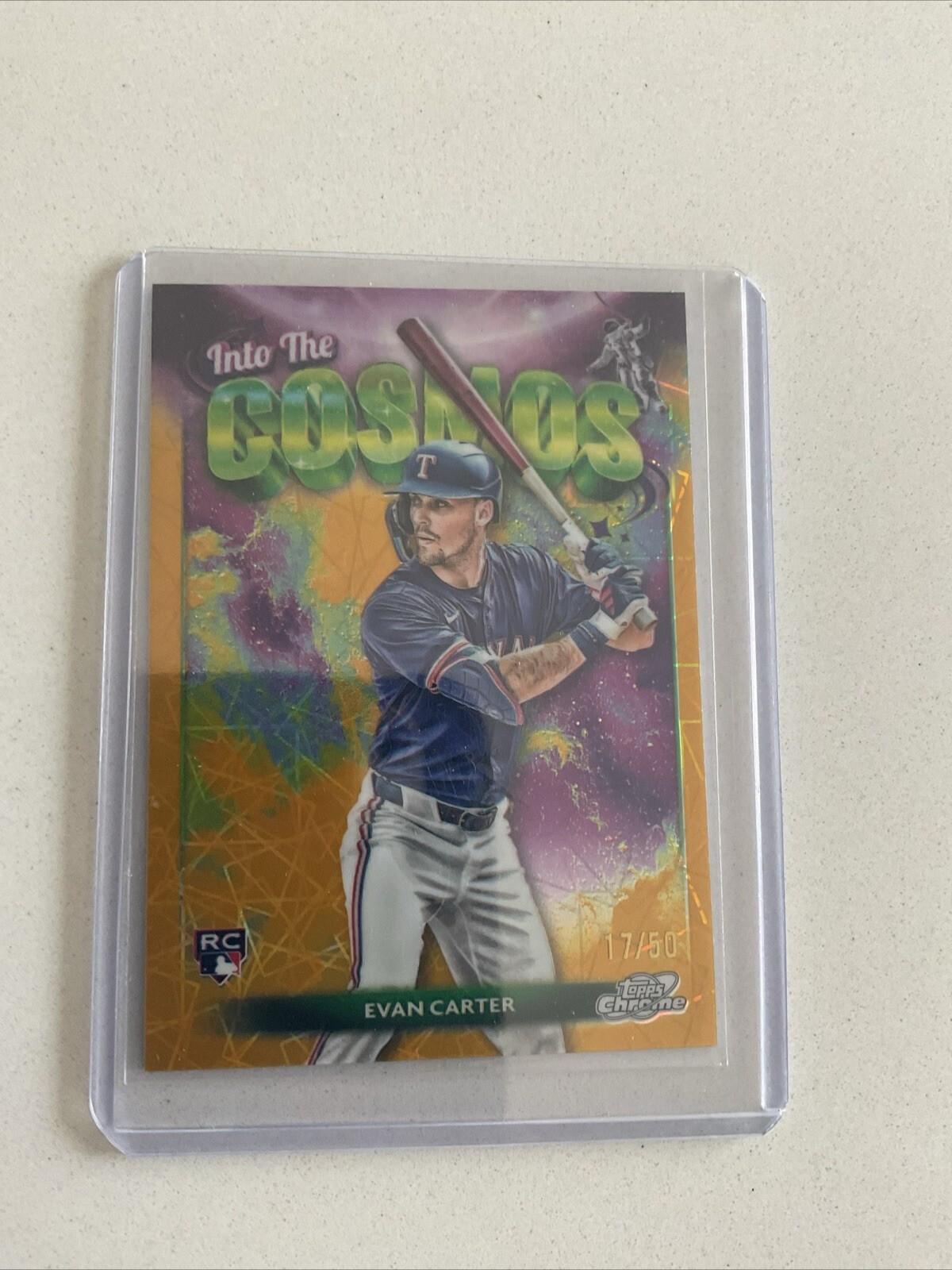 Evan Carter 2024 Topps Chrome Cosmic Into The Cosmos Gold Interstellar /50 RC