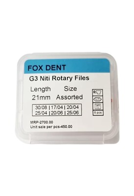 G3 Niti Rotary File Size Assorted Length 21mm Fox  Dent Ultimate Flexibility