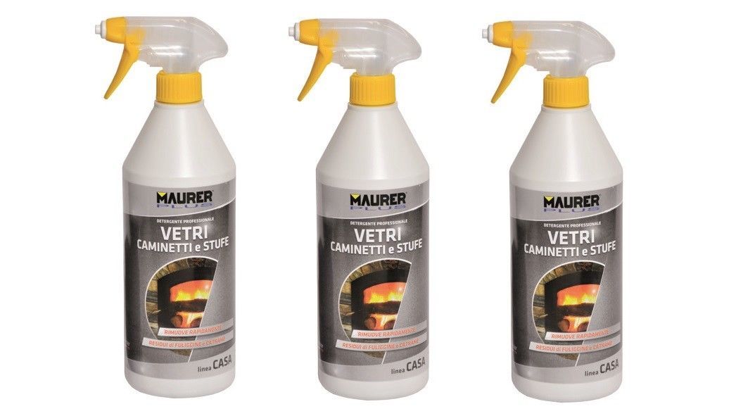 3PEZZI DETERGENTE PROFESSIONAL VETRI CAMINETTI STUFE PULISCI VETRO MAURER 750 ML