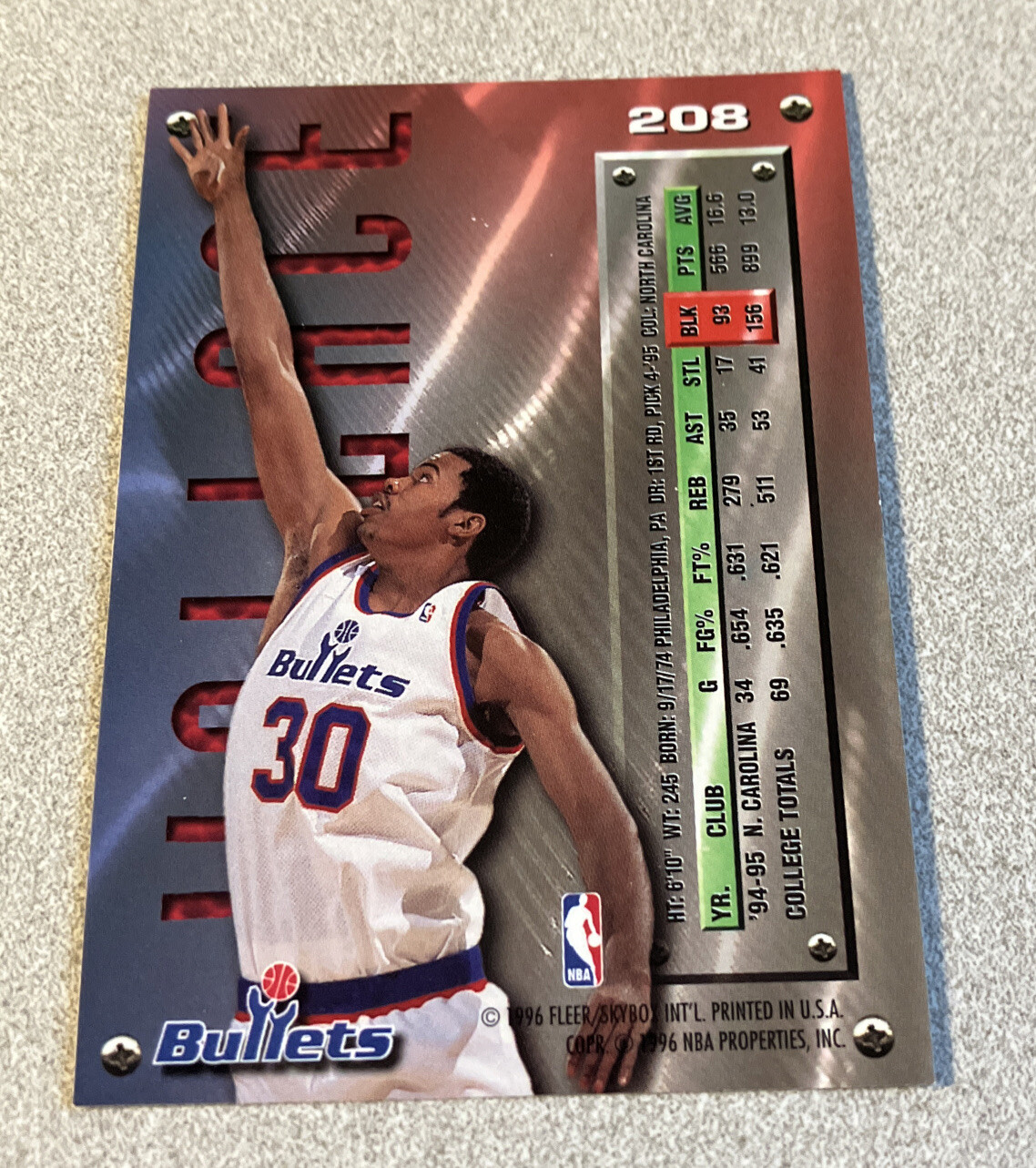 Metalin Rasheed 1 1995-96 Fleer Metal RC #208 Rasheed Wallace Bullets | eBay