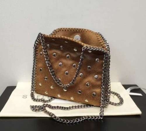 Stella McCartney Falabella Studded Mini Tote Bag Brown Shoulder Chain Strap - Picture 5 of 6