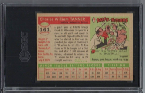Tarjeta de béisbol Topps 1955 #161 Chuck Tanner Milwaukee Braves grado SGC 4 novato - Imagen 2 de 2