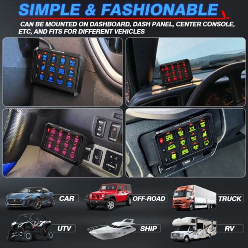 MICTUNING P1S RGB 12 Gang Switch Panel LED Light Bar Relay System Marine 12/24V - Picture 6 of 17