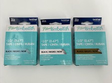 3 X Brother P-Touch Embellish Tape  Satin Ribbon 1/2" 0.47" -NEW-LOT OF 3 