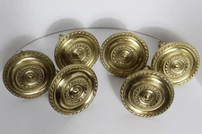 6 VINTAGE SOLID BRASS GEORGIAN ROPE STEM MEDALLION CURTAIN TIE HOLDBACKS GERMANY