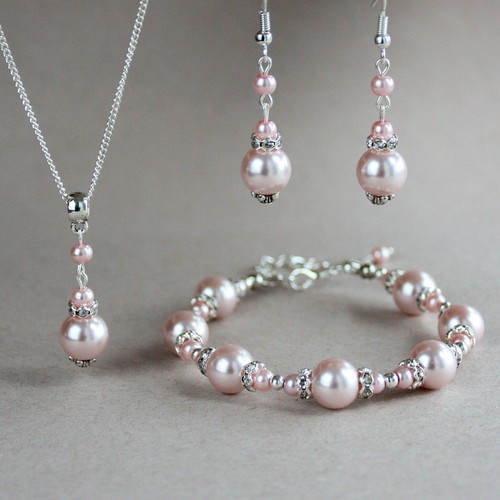 Silver blush pink pearl necklace 