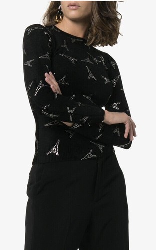 NWT Balenciaga Embellished Crystal Eiffel Tower Velvet Knit Sweater XS $1690 - Picture 3 of 4
