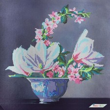 Bead Embroidery Kit Gentle Magnolia DIY Craft Printed Canvas ta-235