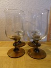 LIBBEY Brown Tulip Goblet Stemmed Glasses Retro (set/4) 6.5" Vntg  VGUC