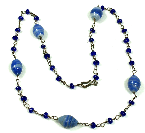 Girocollo in vetro fusibile artistico blu vintage collana di perline lavorazione a lampada 17" - Foto 8 di 18