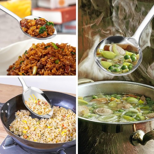 14-in Stainless Steel Spoon Set: Slotted, Cooking & Soup Ladle, 3-Pack - Picture 5 of 5