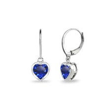 Heart Created Blue Sapphire Bezel-Set Sterling Silver Dangle Leverback Earrings