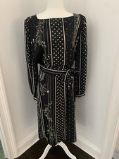 VINTAGE 70s Union Made LANVIN Dress Size 10 Black Floral Mod