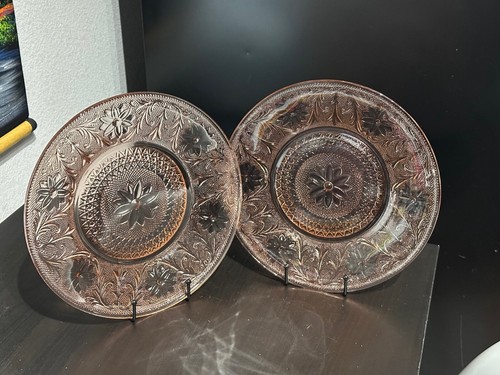 4pc Peach Pink Tiara Sandwich Glass 10 3/8" Dinner Plates Indiana Glass EUC - Picture 2 of 5